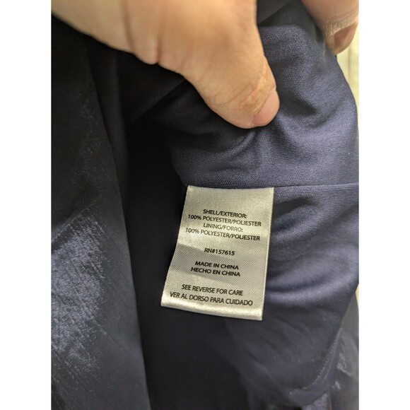 Nicole Miller Navy Blue Satin Faux Wrap High Low Midi Dress Belted Flutter Sz 10 - Picture 7 of 11